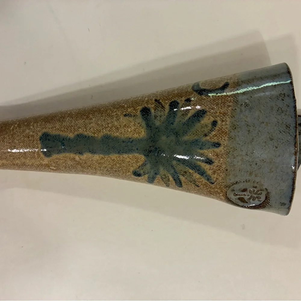 Pottery Wall Pocket Vase Blue Palm Tree with Brown Blue Backdrop S.C. Tree/Moon